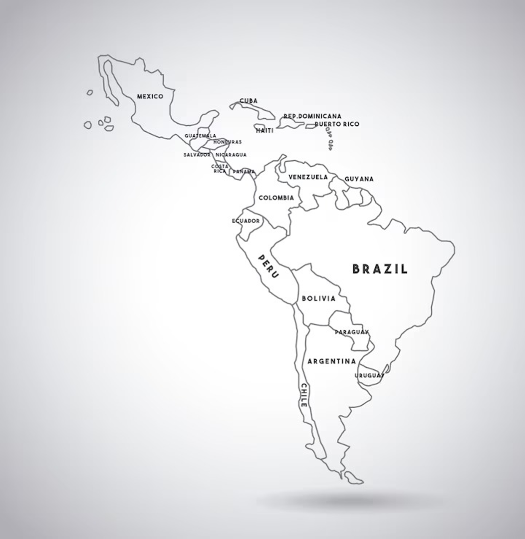 Mapa de Latinoamerica con Costa Rica como centro de coordinacion